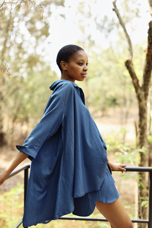 Loosh Liam Oversized Tunic/Mini Shirt Dress Blue Denim