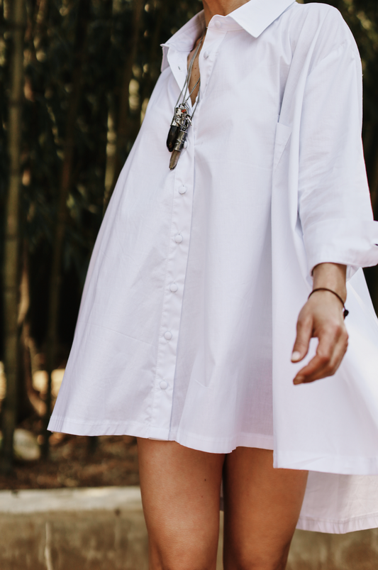 Liam Boyfriend Shirt Mini Dress/Tunic- White