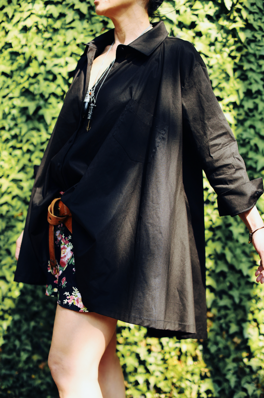 Liam Boyfriend Shirt Mini Dress/Tunic- Black