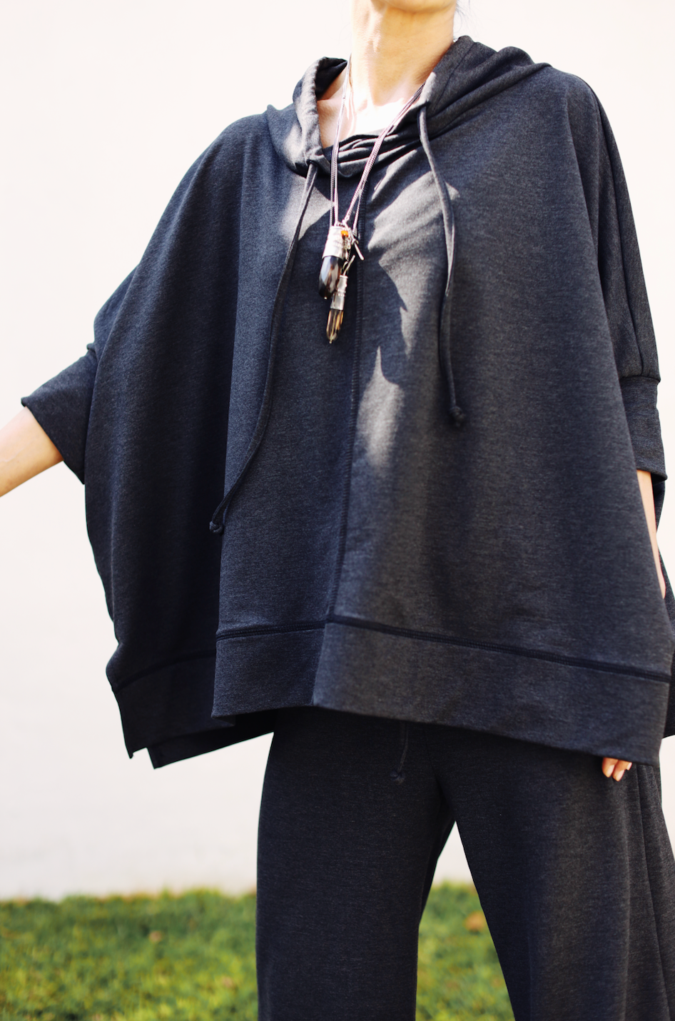 Bongi French Terry Wide Leg, Cropped Pants- Navy