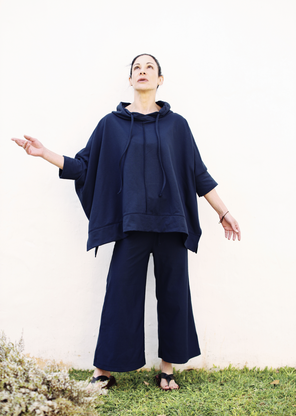 Bongi French Terry Wide Leg, Cropped Pants- Charcoal