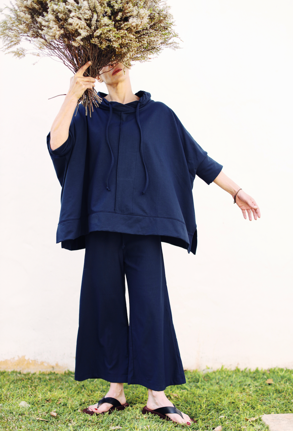 Donni Eco Terry Funnel Neck Sweatshirt- Navy