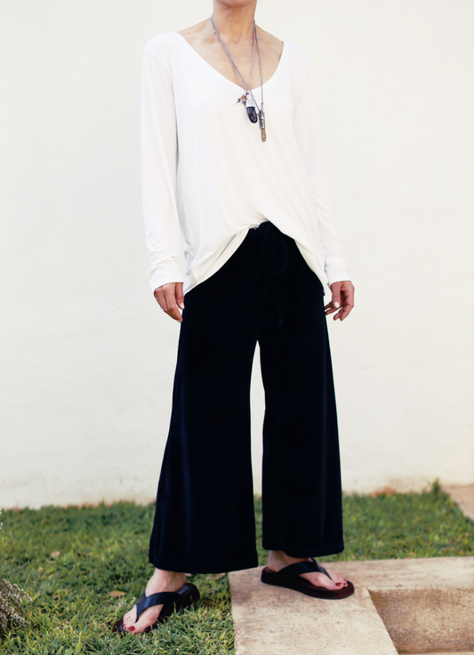Bongi Velvet Stretch Wide Leg, Cropped Pants