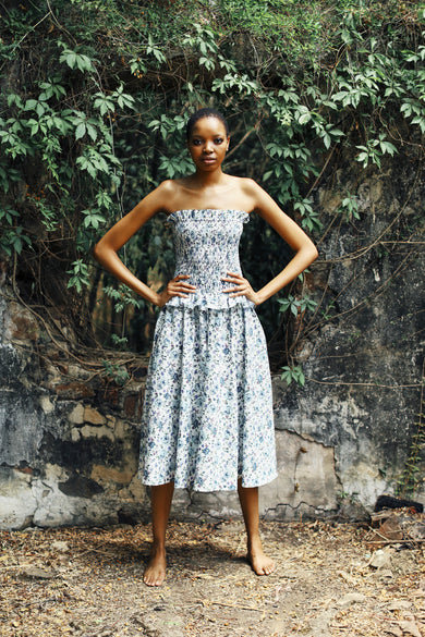 Jessica Strapless Ruched Bodice Midi Dress