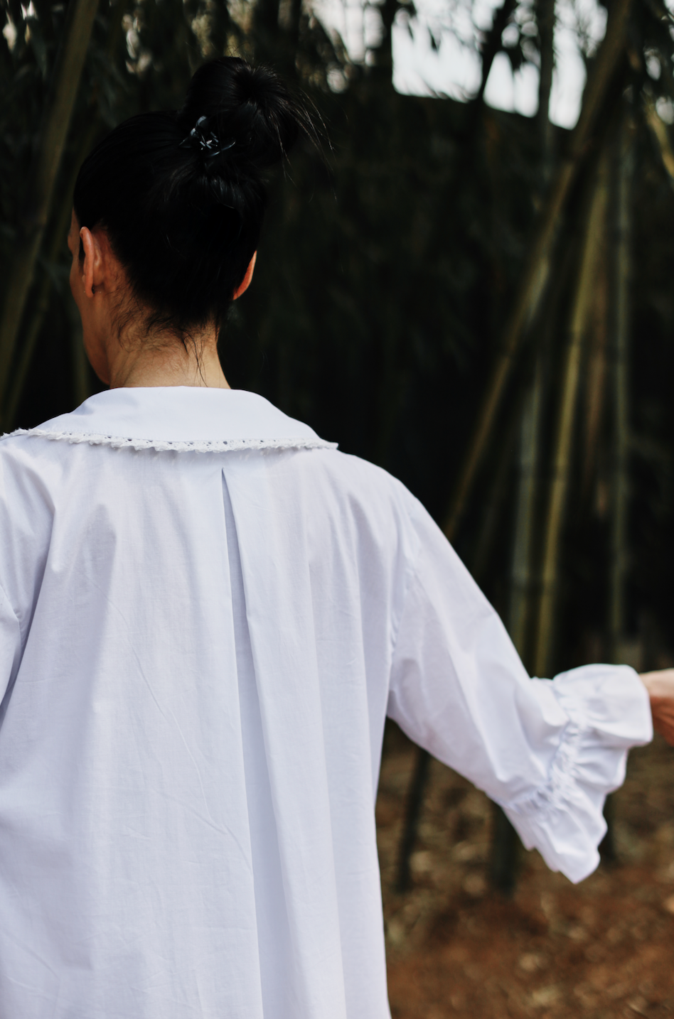 Fran Peter Pan Collar Maxi Shirtdress, with Cotton Lace Trim Collar Detail- White