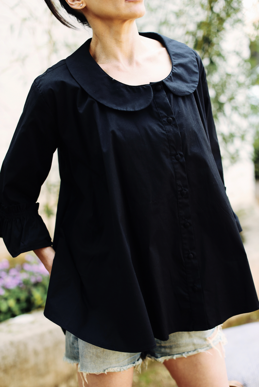 Fran - Peter Pan Collar, Frilled Sleeve, Oversized Shirt/Tunic( no lace trim)- White