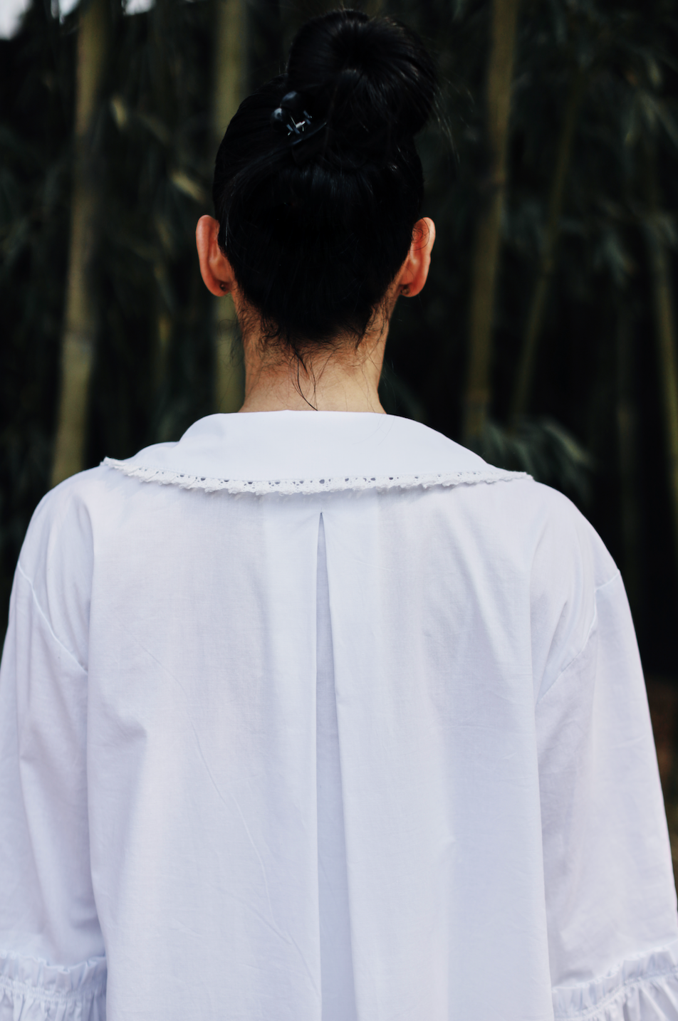 Fran Peter Pan Collar, Frilled Sleeve, Oversized Shirt/Tunic With Cotton Lace Collar Trim detail- White