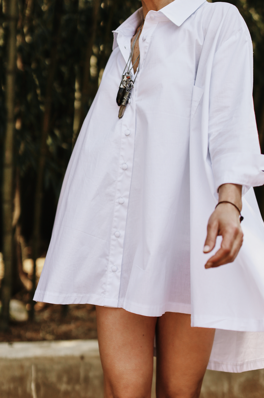 Liam  Boyfriend Shirt Mini Dress/Tunic- White