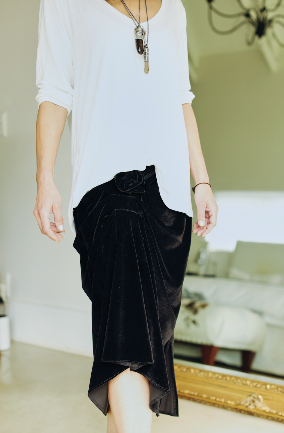 Melina Draped Asymmetric Velvet Skirt