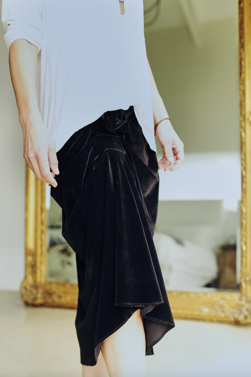 Melina Draped Asymmetric Velvet Skirt